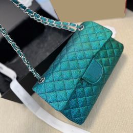 Classic Double Flap Shimmer Glitter Quilted Bags Purple Gold Green White Silver Metal Hardware Matelasse Chain Crossbody Shoulder Designer Handbags 25CM For Women