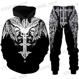 Men's Tracksuits Gothic Skull Tattoo 3D Printed Hoodie/Tracksuit Fashion Men's Motorcycle Biker Sportswear Set Cool Graphic Sweatshirt+Pants Suit T231122