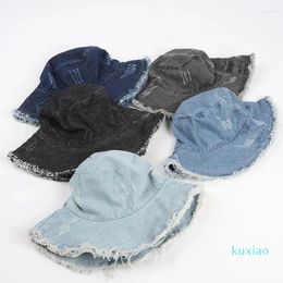 Vintage Washed Denim bucket hat jeans for Women and Men - Foldable Fisherman Sombrero with Iron Wire Design for Autumn and Winter