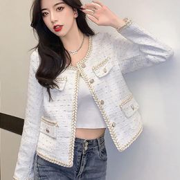 Women's Jackets Spring Temperament Celebrity Style Tweed Short Jacket Women Korean Retro Fashion High-Quality Coat Simple Elegant