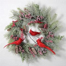Decorative Flowers Christmas Flocked Wreath Hanging Holiday Artificial Bird Garland For Front Door Wall Indoors Outdoors Party Supplies