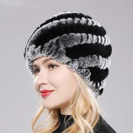 Women Winter Warm Real Rex Rabbit Fur Hat Snow Cap Hats for Girls Knit Skullies Beanies Natural Fluffy 230920