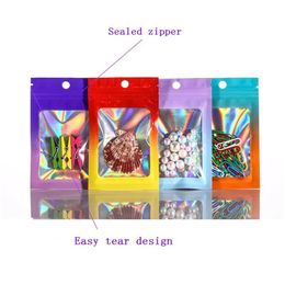 Storage Bags Laser Zipper Bag Cosmetic Packaging Self Sealing Clear Holographic Jewelry Thick Aluminum Foil Seal Lx4475 Drop Deliver Dh8Ld