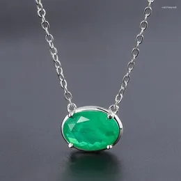 Pendants RUZZALLATI Luxury 10 14mm Egg Shape Lab Emerald Sweater Necklace Chokers For Women Silver Colour Charm Chain Jewellery