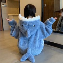 Women's Sleepwear Shark Women's Pyjamas Flannel Hooded Sleepwear Kawaii Pijama Female Set with Pants Cute Pyjamas Halloween Party Loungewear 231122