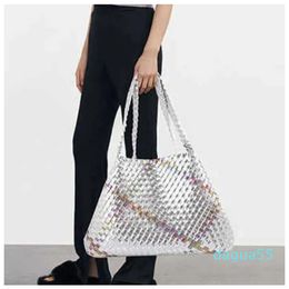 Contrast Hand Tote Woven Beach Bags Texture One Shoulder Fashion High-capacity Commuter Shopping