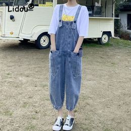 Women's Jeans 2023 Spring Autumn Kawaii Big Pocket Denim Bloomers Pants Romper Casual Loose Streetwear Harajuku Overalls Jumpsuit 230422