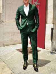 Green Men Tuxedos Business Suit Groom Groomsman Prom Wedding Party Formal 2 Piece Set Jacket And Pants 05