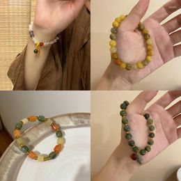 Bangle 1 Pcs Spring Vintage Natural Stone Bracelet Women's Sensible Handstring Chinese Ancient Elastic Beaded Handwear