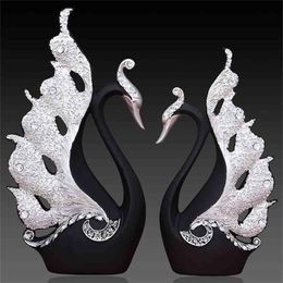 Home Decoration Accessories A Couple of Swan Statue Home Decor Sculpture Modern Art Ornaments Wedding Gifts for Friends Lovers 210251D