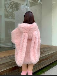 Women's Fur Lovely Ears Faux Wool Long Jacket Lady Autumn Winter Sweet Thick Warm Fuzzy Soft Loose Outwear