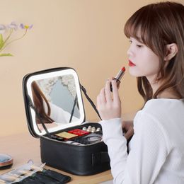 Cosmetic Bags Cases Smart LED Case with Mirror Large Capacity Fashion Portable Storage Travel Makeup for Women 230421