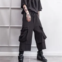 Men's Pants Slacks Spring Overalls Hip Hop Faux Two-piece Stretch Black Yamamoto Style