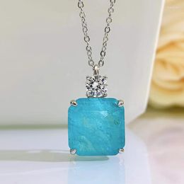 Chains 2023 925 Silver Paraiba Pendant Personalized Chamfer Square 15 European Lucky Necklace