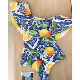 Women's Swimwear 2023 Print One Piece Swimsuit Female Sexy Lace Up Women Ruffle Bathing Suit Summer Beachwear Swimming