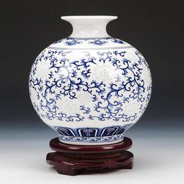 Vases Jingdezhen Rice-pattern Porcelain Pomegranate Vase Antique Blue-and-white Bone China Decorated Ceramic260m