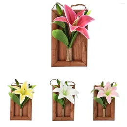 Decorative Flowers Wooden 3D Po Frames Wall Art Artificial Home Drcoration Xmas Chirsmas Ornament Fake Lily Flower Decor