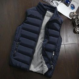Men's Vests Men Waistcoat Winter Padded Vest With Stand Collar Zipper Pockets Thick Soft Warm Sleeveless Coat For Neck Protection