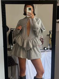 Women s Two Piece Pants BOOFEENAA Cute 2 Sets Shorts and Hollow Out Hoodies Y2k Streetwear Winter Outfits for Women in Matching C83 GC78 231122