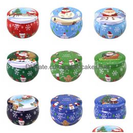 Christmas Decorations Xmas Tinplate Box Santa Snowman Elk Print Candy Tea Candle Aromatherapy Jar Gift Storage Drop Delivery Home Ga Dhpml