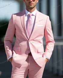 Pink Men Tuxedos Business Suit Groom Groomsman Prom Wedding Party Formal 2 Piece Set Jacket And Pants 03