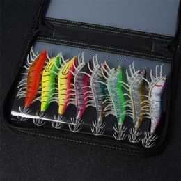 8pcs Fishing Lure 3D Luminous Shrimp Squid Hook Jigs Leurre Egi Octopus Calamar Cuttlefish 211222267O