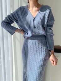 Basic Casual Dresse Overszie Women Sweater 2 Piece Sets Elegnat Knitted Suits Female Knitting Skirt Sweaters Vintage Womens Cardigan Winter 231122