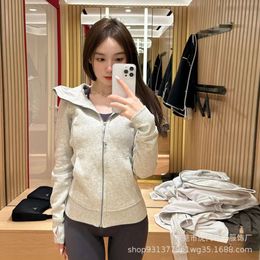 Lulu's new scuba with the same slim fitting plush hooded sweater autumn and winter sports casual zipper cardigan jacket for women