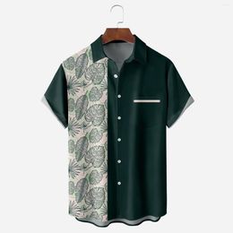 Men's Casual Shirts Aloha Mens Hawaiian 3d Leaf Print Blouse Summer Beach Lapel Short Sleeve Oversize Button Tops Tee Business Pocket Camisa