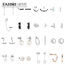 Fahmi Fashionable high-end pearl round full diamond straight round round full diamond tassel rose gold silver gold single earrings Gift,Party,Wedding