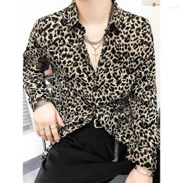 Men's Casual Shirts KPOP Fashion Style Harajuku Slim Fit Tops Loose All Match Shirt Pointed Collar Retro Long Sleeve Button Printed Blusa