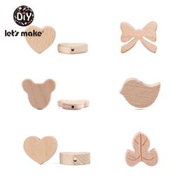 Baby Teethers Toys Let'S Make 50pc Beech Wooden Five-Pointed Star Beads Bow Wooden Teethers Toys Wooden Teether Wooden Teething Beads Baby Teether 230422