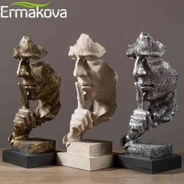 ERMAKOVA Abstract Silence Is Golden Figurine 35cm Resin Hand Face Silent Men Statue Sculpture Home Office Living Room Decoration 2205Y