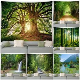 Tapestries Forest Landscape Tapestry Waterfall Tropical Plants Spring Trees Nature Scenery Garden Wall Hanging Home Living Room Dorm Decor 231122