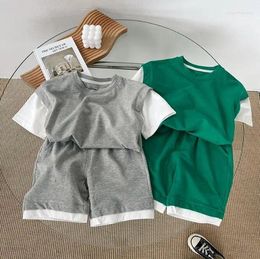 Clothing Sets 2023 Korea Style Girls Boys 2 Pcs Set T Shirt Shorts Summer Cotton Kids Suit 1-7 Years OO747