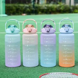 water bottle 2L Water Bott with Straw Plastic Water Cup Large Capacity Gradient Colour Frosted Outdoor Sports Botts 1500ML/2000ML Q231122