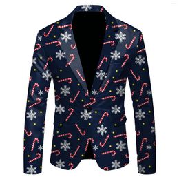 Men's Suits Men Christmas Snowflake Santa Printed Pocket Lapel Button Suit Jacket Wedding Coat
