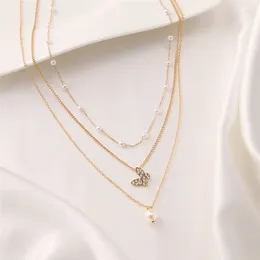 Pendant Necklaces Korea Trendy Luxury Multi-layered Butterfly Pearl Necklace For Women Temperament Gold Color Choker Chain Wedding Jewelry