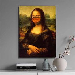 Funny Mask Mona Lisa Oil Painting on The Wall Reproductions Canvas Posters and Prints Wall Art Picture for Living Room Decor240d