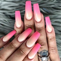 False Nails 20 Pcs/set Gradient Fake Long Ballet Press On Nail Colourful Tips T Shape Coffin DIY Decoration