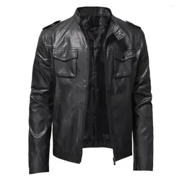 Men's Jackets 2023 Leather Jacket With Thickened Stand Neck And Textured Zipper Button Pocket For Advanced Business Bomber