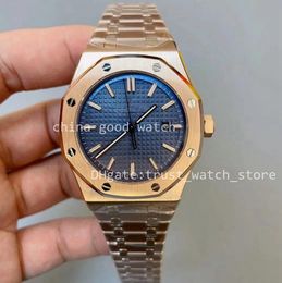 Mens Automatic Mechanical Watches U1f Factory Rose gold Blue Dial Classic style 41mm Stainless Steel Transparent back Wristwatches Sapphire With Original Box