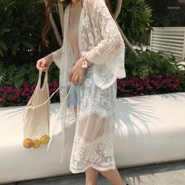 Women's Blouses Korean Fashion Summer Beach Shawl Long Loose Lace-up Shirt Womens Tops Camisas Y Blusas Chifon Bikini Cover Up Roupas