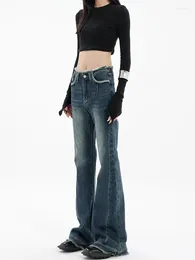 Women's Jeans Vintage Korean Fashion Gyaru Slim Denim Pants Flare Grunge Low Rise Trousers Bell Bottom 2000s Aesthetic Y2k Streetwear