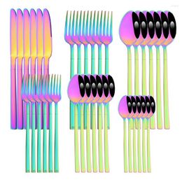 Dinnerware Sets 36Pcs Colourful Cutlery Set Stainless Steel Tableware Complete Kitchen Utensils Knife Fork Spoons Silverware