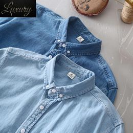 Men's Casual Shirts Classic Blue Denim Shirt Spring Autumn Comfortable Thin Solid Tops For Men Clothing Long Sleeve Soft Jeans