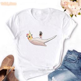 Women's T Shirts Kawaii Clothes Funny Shirt Girls Cockatiel Parrot Tshirt Clothing Harajuku Bird Short Sleeve T-Shirt Female