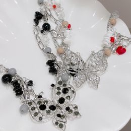 Pendant Necklaces Black Hollow Butterfly Rhinestones Resin Stone Crystal Tassel Beaded Necklace Hip Hop Women Y2K Punk Jewellery