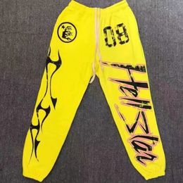 Men s Pants Yellow Hellstar American High Street Letters Flame Print HELLSTAR Quality Sweatpants Corset Trousers Men Women 231215