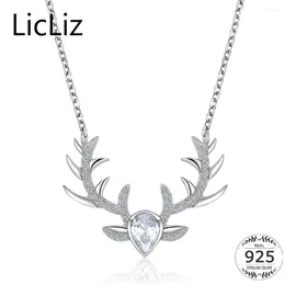 Pendants LicLiz Merry Christmas Deer Horn Pendant Necklace Women 925 Silver Pave CZ Zirconia Animal Collar Chain LN0278